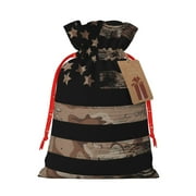Honeii American Flag with Desert Camouflage Print Small Burlap Bags,Christmas Drawstring Treat Bags Gift Bags Reusable Candy Goodie Wrapping Bags for Holiday Party Favors Supplies -Small
