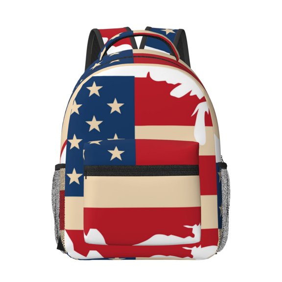 Honeii American Flag Map Print Backpack for School,15.6 inch Laptop Back Pack for High School and College Students, Waterproof Computer Bookbag-One Size