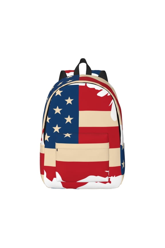American Flag Map Print Canvas College Laptop Backpack, Durable Rucksack Travel Notebook Bag School Backpack Book Bag for Men Women-Small