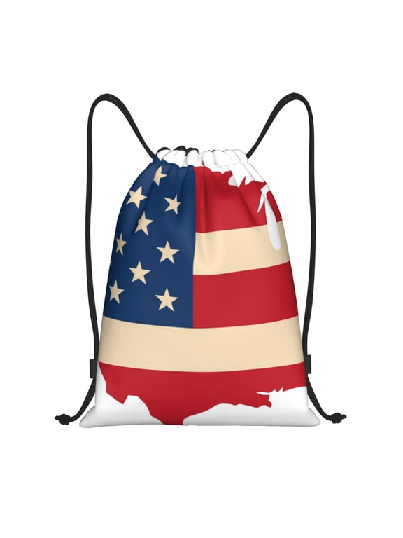 American Flag Map Print Drawstring Backpack,Drawstring Bags String Backpack Gym Cinch Sack Backpack Sport Bag Draw-Small
