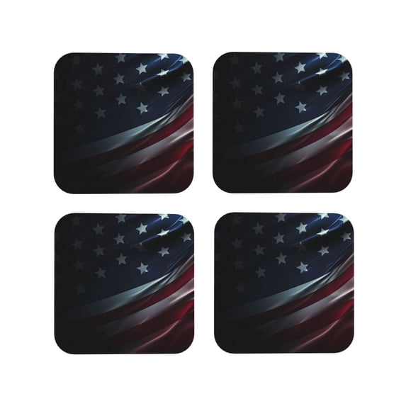 Honeii American Flag Waving Print Print Leather Coaster Set of 4, Ideal for Safeguarding Your Furniture from Drinks Spills and Effortless Cleanup-Square