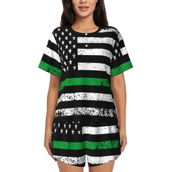 Honeii American Flag for Women's Summer Pajama Set ,Soft Short Sleeve Shirt & Matching Bottoms,Loungewear,2PCS Sleepwear Relaxed Home Wear-4X-Large