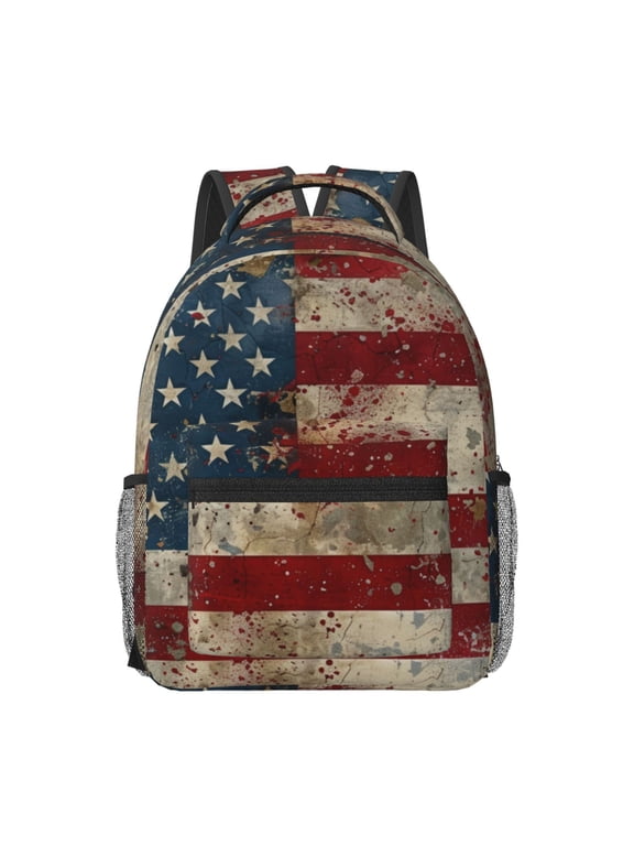 American Flag1 Print Backpack for School,15.6 inch Laptop Back Pack for High School and College Students, Waterproof Computer Bookbag-One Size