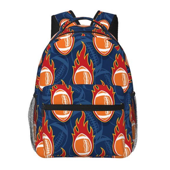 Honeii American Football and Fire Flames Print Backpack for Both Men and Women, Basic Bookbag for College, Work, or Travel,Rucksack Computer Bag-One Size