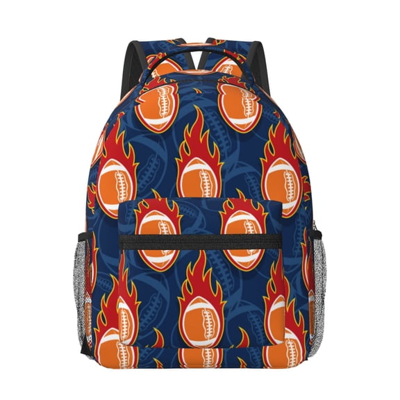 Honeii American Football and Fire Flames Print Backpack for School,15.6 inch Laptop Back Pack for High School and College Students, Waterproof Computer Bookbag-One Size