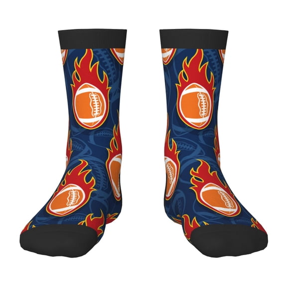 Honeii American Football and Fire Flames Print Children's Colorful Socks,Unisex Kids and Toddlers' Cushioned Sock,Kids Athletic Crew Socks,for Everyday Wear and Sports