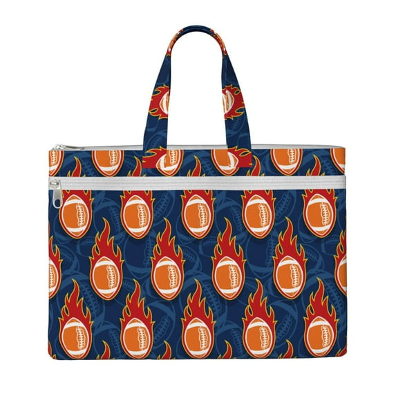 Honeii American Football and Fire Flames Print Canvas Tote Bag with Compartments Laptop Tote Bag Large Tote Bag