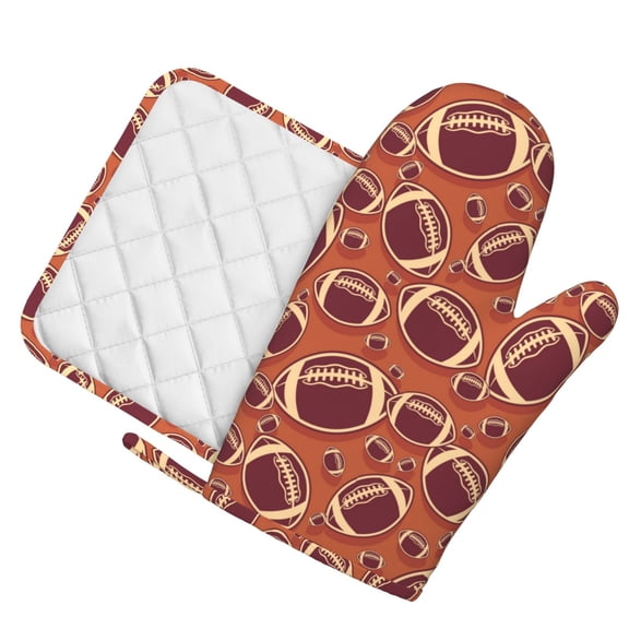 Honeii American Football1 patten Oven Mitts and Pot Holders Sets, Baker Oven Mitts, Mittens for Kitchen Decor, Baking Lover over Gloves Gifts