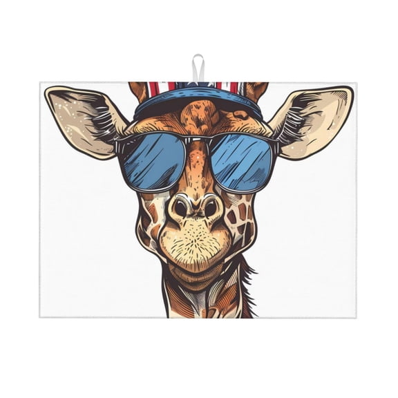 Honeii American Giraffe Style Print Kitchen Drying Mat Coffee Bar Mat Hide Stain Coffee Maker Mat for Countertops Coffee Pot Dish Drying Mat