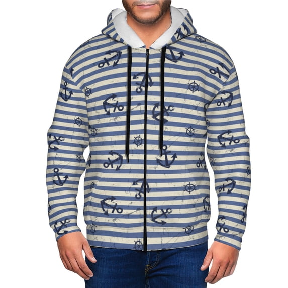 Honeii Anchors And Steering Wheel Print Hoodies for Men, Pullover & Full Zip, Breathable Zip up Hoodie, Sweatshirt-Small