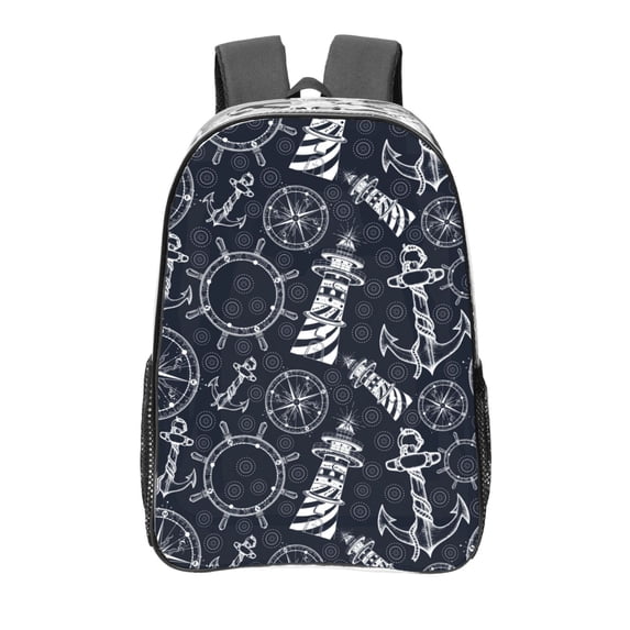 Honeii Anchors and Lighthouse Print Clear Backpack Heavy Duty Transparent Bag 17" See Through BookBag for Women Men Adults Work Festival Sports Travel