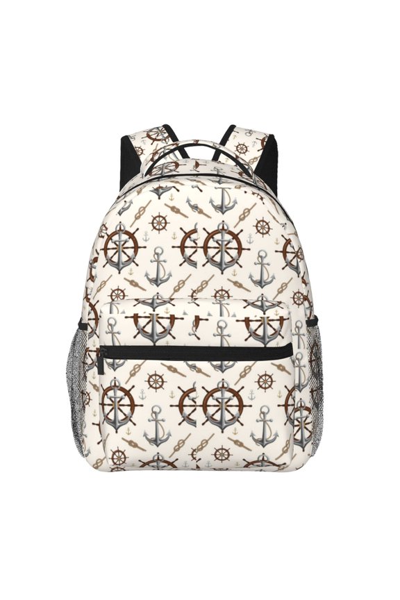 Anchors with Rope Print Backpack for Both Men and Women, Basic Bookbag for College, Work, or Travel,Rucksack Computer Bag-One Size