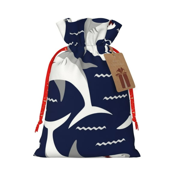 Honeii Angry Shark Print Small Burlap Bags,Christmas Drawstring Treat Bags Gift Bags Reusable Candy Goodie Wrapping Bags for Holiday Party Favors Supplies -Small
