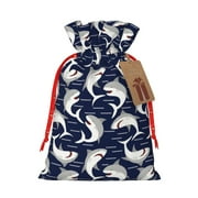 Honeii Angry Shark Print Small Burlap Bags,Christmas Drawstring Treat Bags Gift Bags Reusable Candy Goodie Wrapping Bags for Holiday Party Favors Supplies -Small