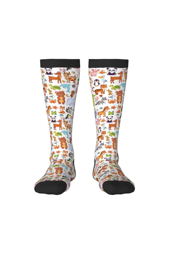 Animal Cartoon Style Print Long Socks,Novelty Design Socks Gift for Men and Women,Crew Socks,Calf Socks