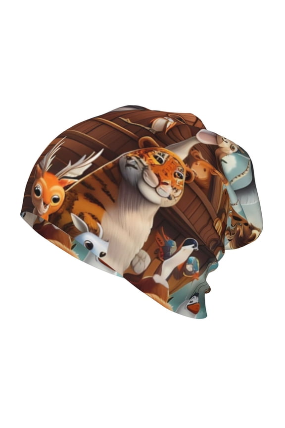 Animal Filled Noahs Ark Print Kids Knit Beanie Watch Hat ,Knit Cap for Boys and Girls