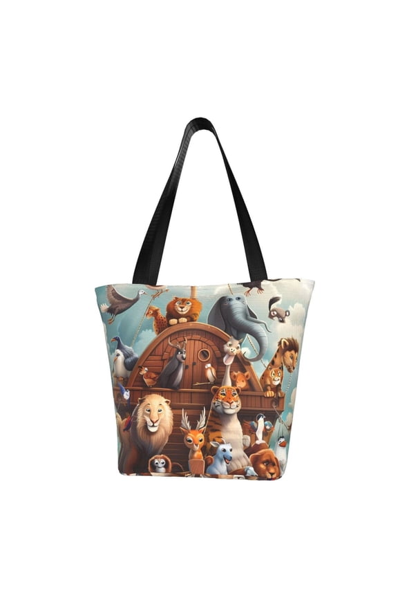 Animal Filled Noahs Ark Print Women Top Handle Satchel Handbags,Fashion Handbag,Messenger Tote Bag Purse for Women,Shoulder Bag Handbag for Travel, Work