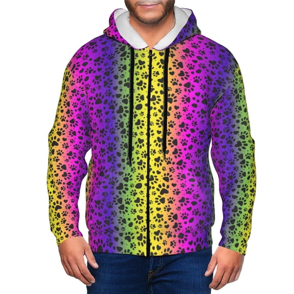 Honeii Animal Paw Rainbow Print Hoodies for Men, Pullover & Full Zip, Breathable Zip up Hoodie, Sweatshirt-Medium