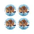 thumbnail image 1 of Honeii Animals on Noah's Ark print Leather Coaster Set of 4, ideal for safeguarding your furniture from drinks spills and effortless cleanup-Round Shape, 1 of 6