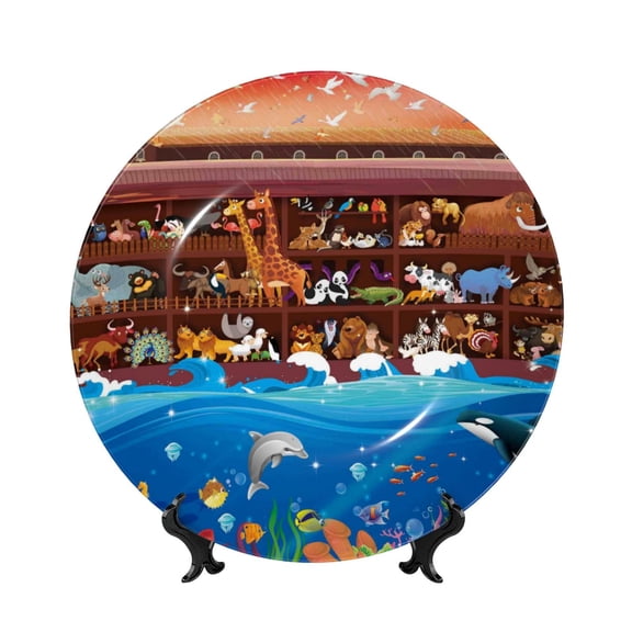 Honeii Animals On Noah's Ark2 Print Elegant Bone China Decorative Plate, Porcelain Plate,Art Crafts,Ceramic Ornaments for Home Office Wall Decor-7in