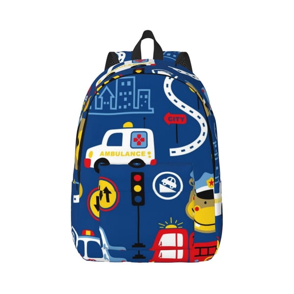Honeii Animals Rescue Team Print Canvas College Laptop Backpack, Durable Rucksack Travel Notebook Bag School Backpack Book Bag for Men Women-Medium