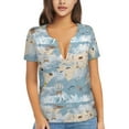 thumbnail image 1 of Honeii Animals Travel World Map Print Women's V-Neck T-Shirt,Short Sleeve V Neck Tees Tops for Women , Perfect for Work, Travel, and Everyday Wear, 1 of 7