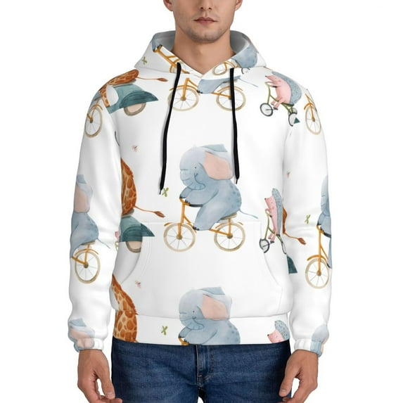 Honeii Animals in Transport Pattern Mens Hoodies Men's Loose Sleeve Sweatshirt,Pullover Hooded Sweatshirt for Men,Essentials Hoodie-Small