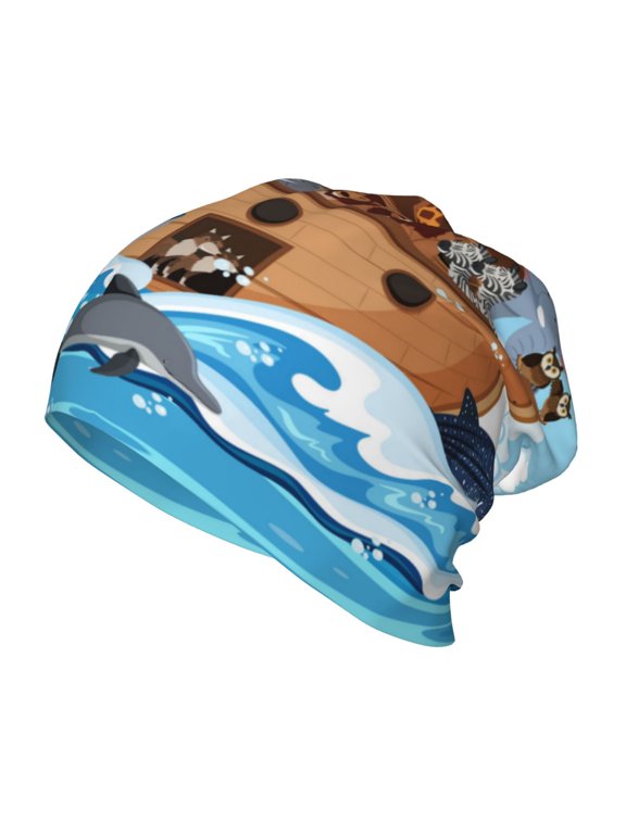 Animals on Noah's Ark Print Kids Knit Beanie Watch Hat ,Knit Cap for Boys and Girls