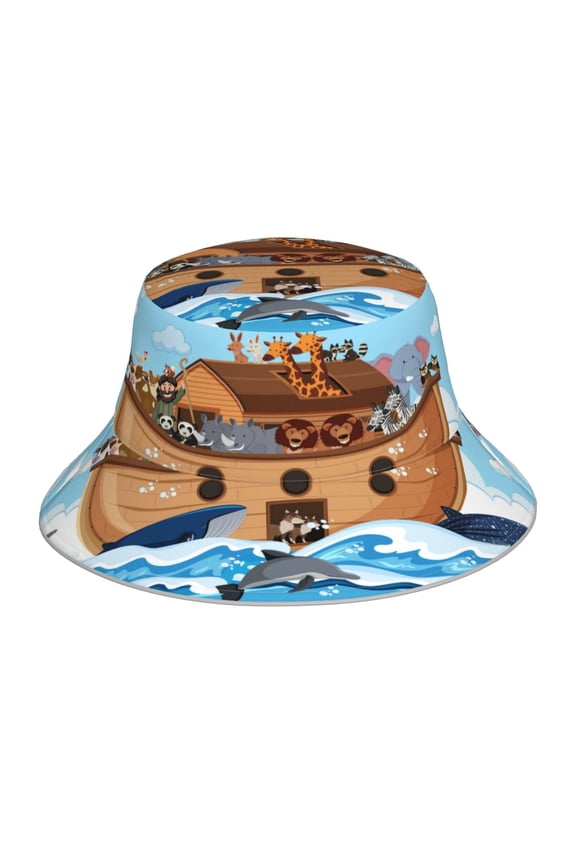 Animals on Noah's Ark for Unisex Bucket Hat Waterproof Rain Hat Reversible Shiny Rave Bucket Hat for Concert Festival Boonie Cap