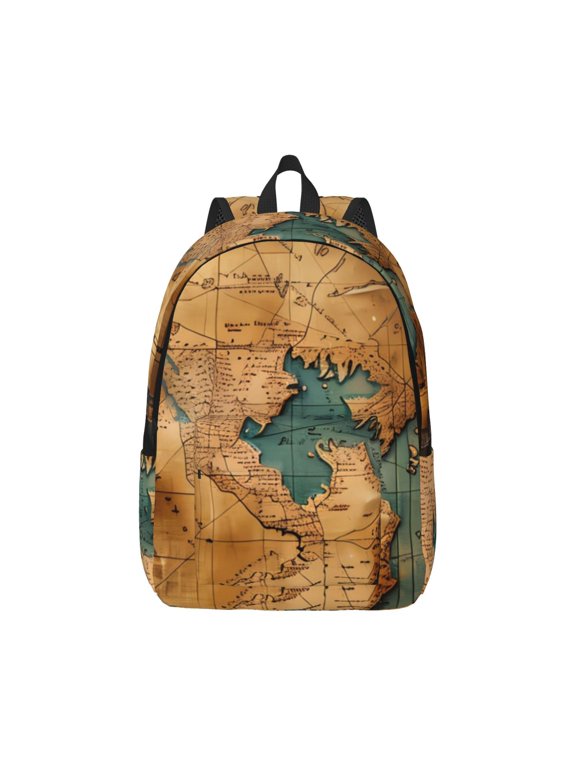 Antique Map Adventure Scene Print Canvas College Laptop Backpack, Durable Rucksack Travel Notebook Bag School Backpack Book Bag for Men Women-Small