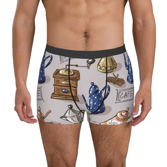 Honeii Antique Vintage Teapot Coffee Grinder Men's Underwear Boxer Briefs Pack, ComfortSoft Boxer Brief for Men, Moisture-Wicking Breathable-Medium