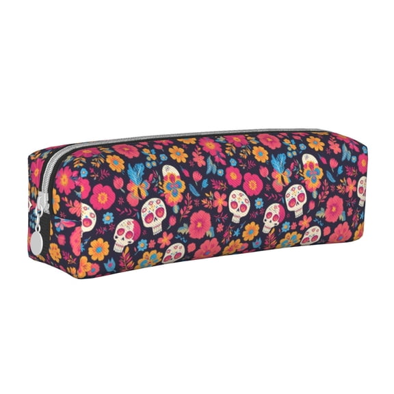 Honeii Apricot color Skull flower Pattern Pencil Case, Pencil Pouch, Pencil Case Small, Pencil Pouch Aesthetic, PVC Pencil Pouch, Pencil Bag, Makeup Pouch