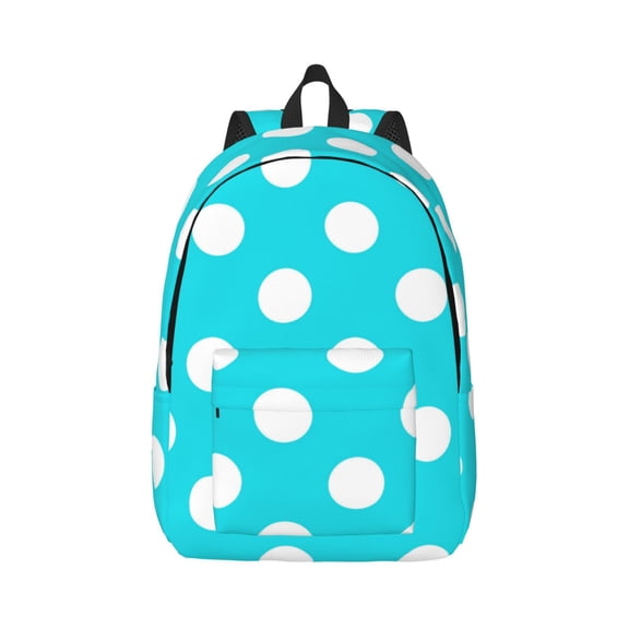 Honeii Aqua And White Polka Dot Print Canvas College Laptop Backpack, Durable Rucksack Travel Notebook Bag School Backpack Book Bag for Men Women-Small
