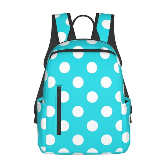 Honeii Aqua And White Polka Dot Print Lightweight Backpacks,Carry on Backpack,Durable Backpack for School, Work & Travel