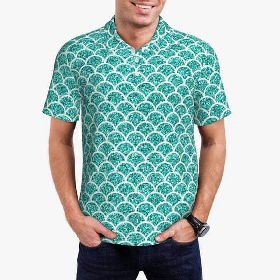 Honeii Aquamarine Glitter1 print Polo Shirt, a classic short-sleeved, button-down golf shirt designed for menSmall