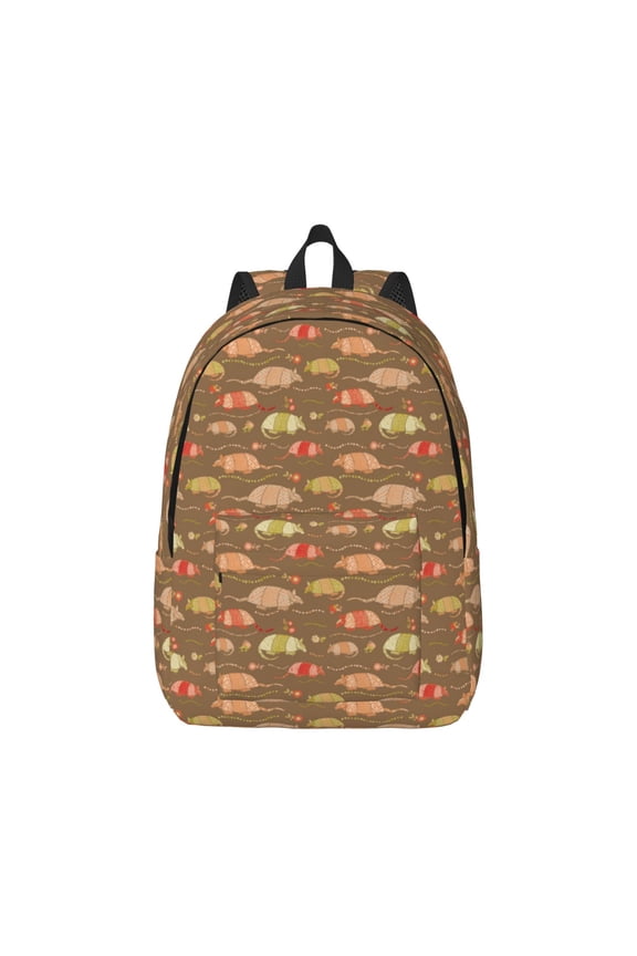 Armadillo Floral 1 Print Canvas College Laptop Backpack, Durable Rucksack Travel Notebook Bag School Backpack Book Bag for Men Women-Small