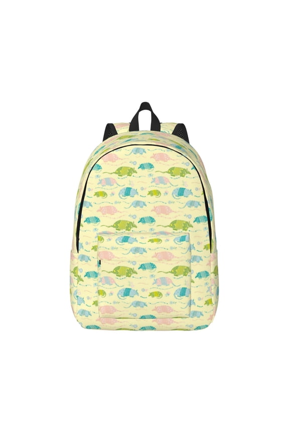 Armadillo Floral Print Canvas College Laptop Backpack, Durable Rucksack Travel Notebook Bag School Backpack Book Bag for Men Women-Small