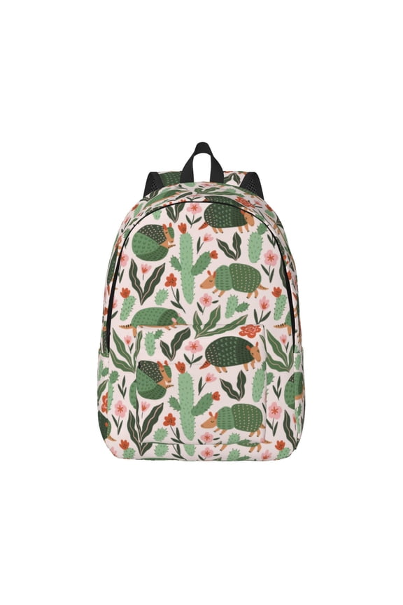 Armadillo Print Canvas College Laptop Backpack, Durable Rucksack Travel Notebook Bag School Backpack Book Bag for Men Women-Small
