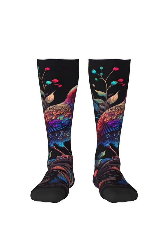 Artistic Colorful Bird Print Long Socks,Novelty Design Socks Gift for Men and Women,Crew Socks,Calf Socks