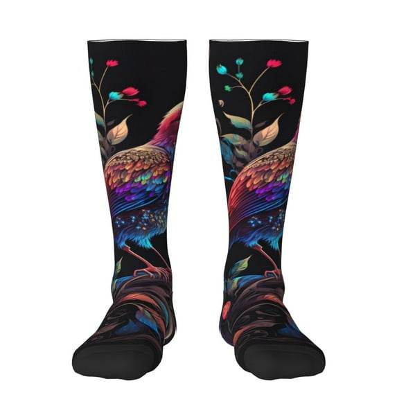 Honeii Artistic Colorful Bird Print Long Socks,Novelty Design Socks Gift for Men and Women,Crew Socks,Calf Socks