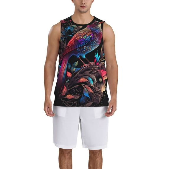 Honeii Artistic Colorful Bird print basktball shirt for men and women, Unisex basketball jersey for Theme party-4X-Large
