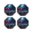 thumbnail image 1 of Honeii Artistic Moon Rose print Leather Coaster Set of 4, ideal for safeguarding your furniture from drinks spills and effortless cleanup-Octagon, 1 of 6