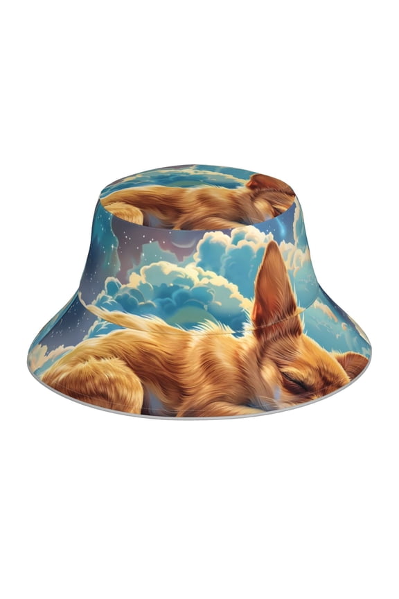 Artistic Starry Sky Cloud Dog for Unisex Bucket Hat Waterproof Rain Hat Reversible Shiny Rave Bucket Hat for Concert Festival Boonie Cap