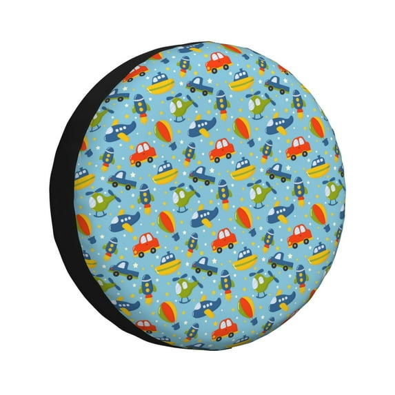 Honeii Artoon Transport Print Tire Covers, Waterproof Anti-UV Sun Snow Rain Tire Covers for Trailers, RV, Camper, SUV, Truck-16 inch