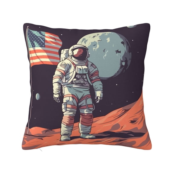 Honeii Astronaut With American Flag Print Throw Pillow, Square Decorative Pillow Forms Soft Fluffy Plump Pillow Decorative Pillow Inserts,Couch Pillows-22"x22"