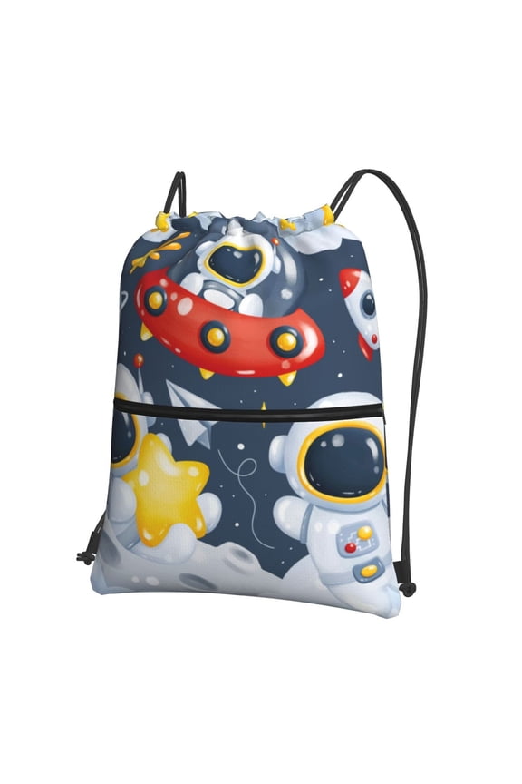 Astronaut And Space Print Drawstring Backpack,String Bag,Sackpack Cinch Water Resistant Nylon for Gym Shopping Sport Yoga