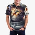 thumbnail image 1 of Honeii Astronaut Cat print Polo Shirt, a classic short-sleeved, button-down golf shirt designed for menMedium, 1 of 6