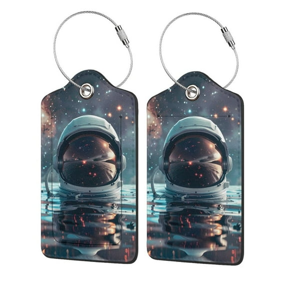 Honeii Astronaut Helmet Reflections Print Leather Luggage Tag for Suitcases,ID Tags,Bag Tags for Luggage,Functional Travel Tag-1
