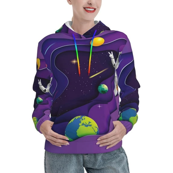 Honeii Astronaut Pattern Womens Oversized Hoodies Long Sleeve Sweatshirts Pullover Fall Outfits with Pocket-Medium