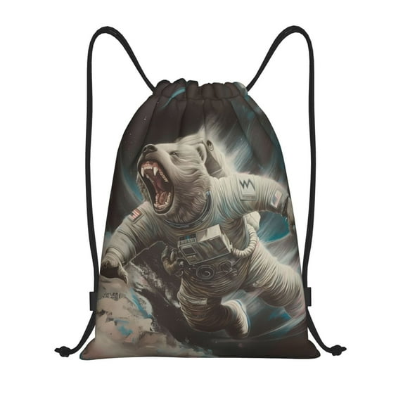 Honeii Astronaut Polar Bear Roar Print Drawstring Backpack,Drawstring Bags String Backpack Gym Cinch Sack Backpack Sport Bag Draw-Small
